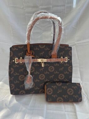 Dark and Light Brown purse with Horses and wallet